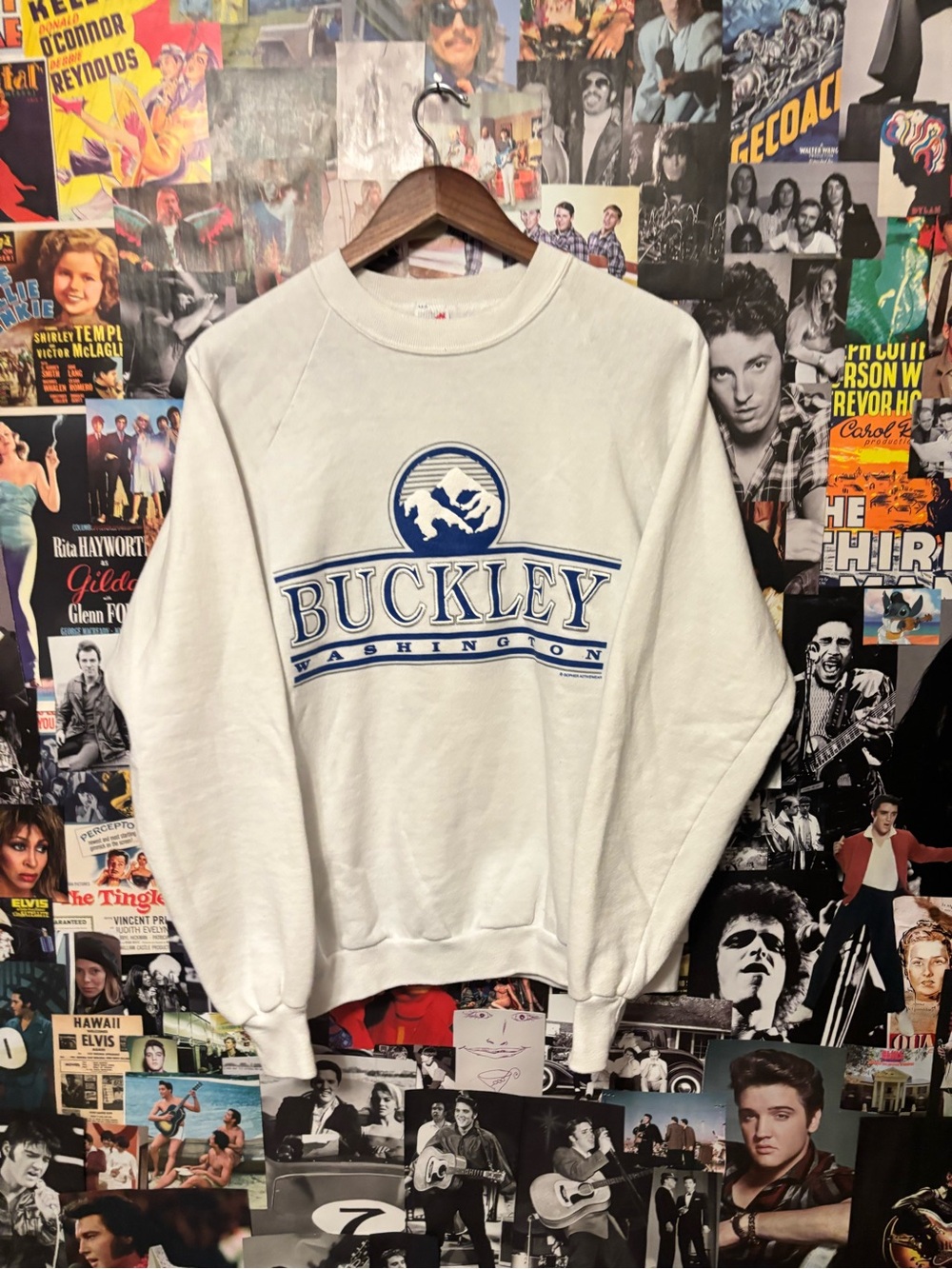 Jerzees White Crewneck Sweatshirt with Blue Buckley Logo